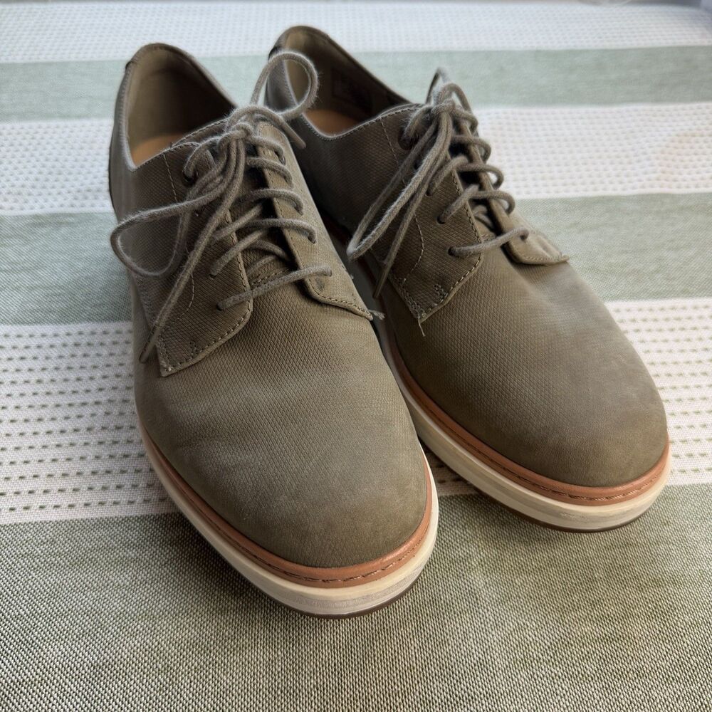 Clarks Teadale Rhea Oxford Shoes Light Olive Green Nubuck Leather Women's 9